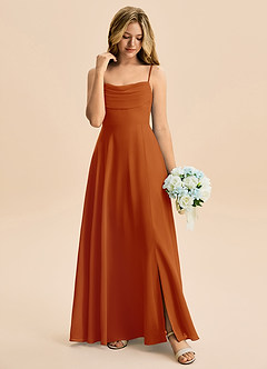 Azazie Bear Junior Paprika A-Line Pleated Chiffon Dress image3