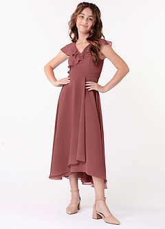 Azazie Posie Junior Amethyst A-Line Ruched Chiffon Dress image4