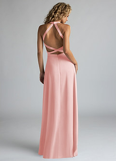 Azazie Clarice Bridesmaid Dresses Powder Pink A-Line High Neck Stretch Satin Dress image3