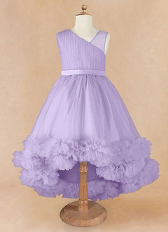 Azazie Lottie vestidos de niña de las flores Vestido de Lila de Satén de Corte En A con Hombro unilateral image5