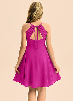 Azazie Avelina Junior Fuchsia A-Line Pleated Chiffon Dress image2
