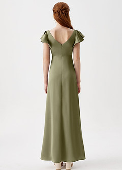 Azazie Omari Junior Pistachio A-Line Pleated Stretch Satin Dress image7