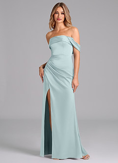 Azazie Lisbeth Bridesmaid Dresses Mist Mermaid Off the Shoulder Stretch Satin Convertible Dress image1