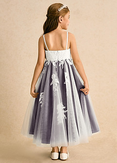 Azazie Coraline Flower Girl Dresses Ivory Plum A-Line Lace Dress image2