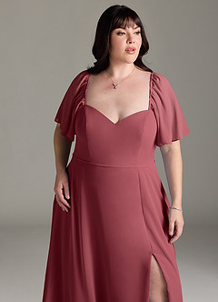 Azazie Chloe Abiti da Damigella Abito A-Line in Chiffon Scollo a Cuore Merlot image12