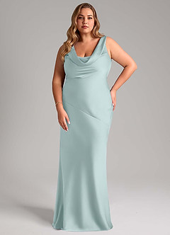 Azazie Rylina Bridesmaid Dresses Mist Mermaid Stretch Satin Dress image7