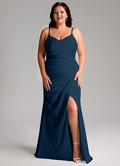 Azazie Deandra Bridesmaid Dresses Dark Navy Mermaid Pleated Stretch Satin Dress image9