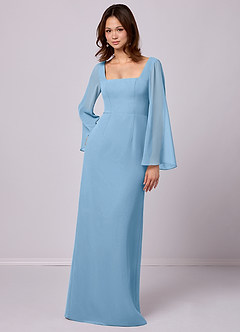 Barbie ♥ Azazie Bridesmaid Dresses Steel Blue Sheath Bow Chiffon Dress image3