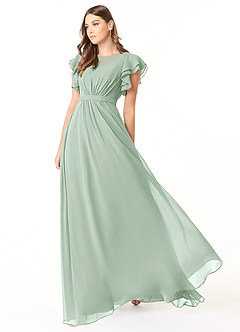 Azazie Daphne Modest Bridesmaid Dresses A-Line Ruffled Chiffon Floor-Length Dress image3