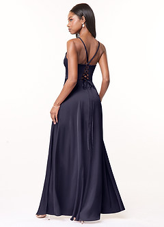 Azazie Maksim Bridesmaid Dresses Stormy A-Line V-Neck Stretch Satin Dress image2