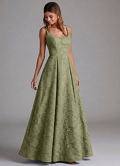 Azazie Amalie Brudtärnklänningar Klä av A-Linje i Blommig Utbrändhet Plisserad Pistasch image5