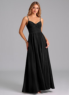 Azazie Zeya Bridesmaid Dresses Black A-Line Pleated Velvet Dress image3