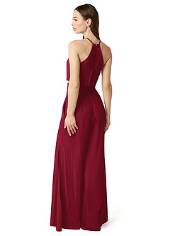Azazie Kenzi Bridesmaid Dresses Burgundy Pleated Chiffon Jumpsuit image4