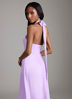 Azazie Tracie Bridesmaid Dresses Lilac A-Line Side Slit Stretch Satin Dress image6