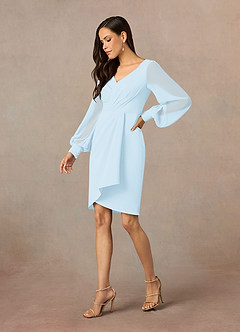 Azazie Karen Mother of the Bride Dresses Sky Blue Sheath Pleated Stretch Crepe Dress image2