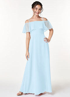 Azazie Maggie Junior Sky Blue A-Line Off the Shoulder Chiffon Dress image3