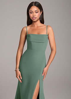 Azazie Saige Bridesmaid Dresses Eucalyptus Sheath Off the Shoulder Chiffon Convertible Dress image2
