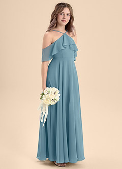 Azazie Tessabelle Junior Vestido de Azul Malhumorado de Gasa de Corte En A con Vestidos sin tirantes image5