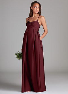 Azazie Llana Maternity Bridesmaid Dresses A-Line Stretch Satin Floor-Length Dress with Pockets image3
