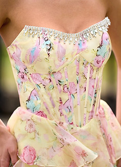 Papapym Yellow Printed Flowers Prom Dress image4