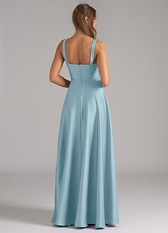 Azazie Shaude Robes de demoiselle d'honneur Robe Trapèze en Satin extensible Plissée Bleu Maussade image6