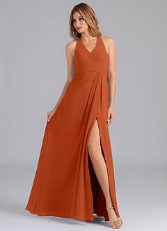 Azazie Dorota Bridesmaid Dresses Burnt Orange A-Line Pleated Chiffon Dress image4