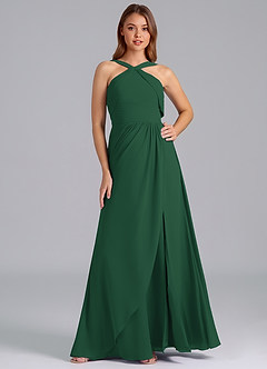 Azazie Mianna Bridesmaid Dresses Dark Green A-Line Pleated Chiffon Dress image1