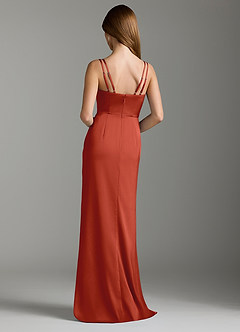 Azazie Leo Bridesmaid Dresses Rust Sheath Pleated Stretch Satin Dress image2