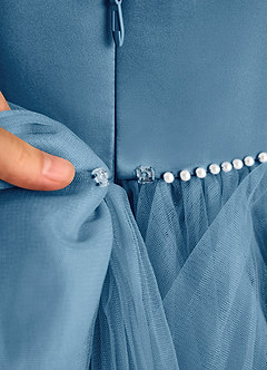 Azazie Tinie Flower Girl Dresses Steel Blue Ball-Gown Bow Tulle Dress image8