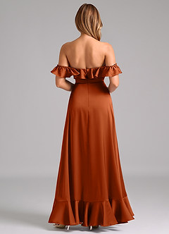 Azazie Lyra Bridesmaid Dresses Burnt Orange A-Line Off the Shoulder Stretch Satin Convertible Dress image6