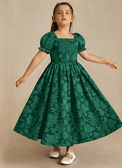 Azazie Joss vestidos de niña de las flores Vestido de Esmeralda de Devorado Floral de Corte En A con Con mangas image3