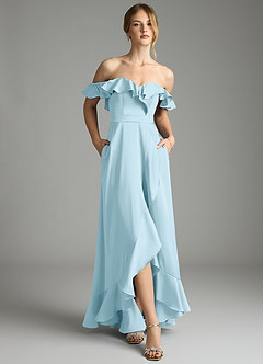 Azazie Lyra Bridesmaid Dresses Sky Blue A-Line Off the Shoulder Stretch Satin Convertible Dress image6