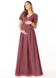 Azazie Verna Maternity Bridesmaid Dresses A-Line V-Neck Ruched Chiffon Floor-Length Dress image1