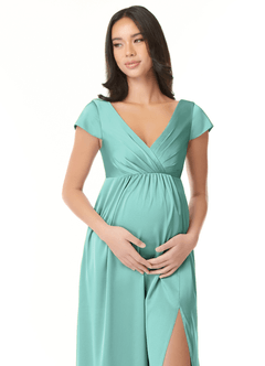 Azazie Allessia Gravid brudtärna klänningar Klänning A-Line Plisserad Golvlängd Stretch Satin image5
