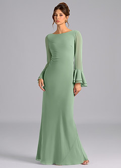 Azazie Leone Robes de demoiselle d'honneur Robe Sirène en Mousseline de soie Corset Matcha image1
