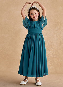 Azazie Ali Robe Demoiselle D'honneur Fillette Robe Trapèze en Mousseline de soie Plissée Bleu Encre image3