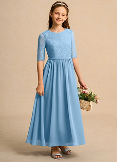 Azazie Pippin Junior Formal vestidos de niña de las flores Vestido de Azul Acero de Encaje de Corte En A image4