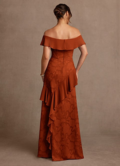 Azazie Marina Mother of the Bride Dresses Paprika A-Line Off the Shoulder Floral Burnout Dress image2