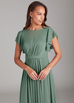 Azazie Daphne Modest Bridesmaid Dresses A-Line Ruched Mesh Floor-Length Dress image4