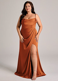 Azazie Johana Bridesmaid Dresses Cinnamon Mermaid Off the Shoulder Stretch Satin Convertible Dress image13