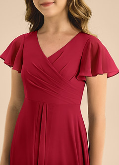 Azazie Induh Junior Scarlet A-Line Pleated Chiffon Dress image5