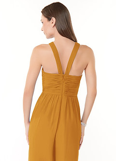 Azazie Berdie Bridesmaid Dresses Butterscotch Halter Chiffon Jumpsuit image6