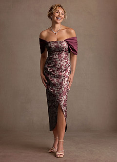 Azazie Sylvia Mother of the Bride Dresses Cabernet Column Pleated Jacquard Dress image4