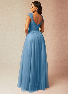 Azazie Luxi Bridesmaid Dresses Steel Blue A-Line Pleated Tulle Dress image2