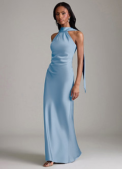 Azazie Cassiana Final Sale Sky Blue Mermaid Pleated Stretch Satin Dress image5