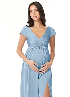Azazie Allessia Robes de demoiselle d'honneur de maternité Robe Trapèze Plissée Longueur ras du sol Satin extensible image5
