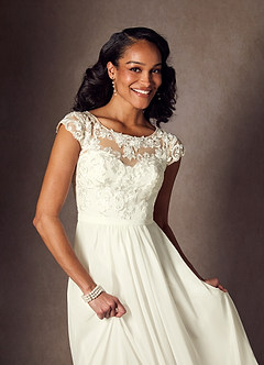 Azazie Brynslee Wedding Dresses Cream A-Line Scoop Sequins Chiffon Dress image3
