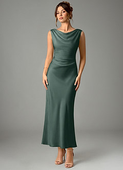 Azazie Kieryn Bridesmaid Dresses Sea Moss Mermaid Pleated Stretch Satin Dress image1