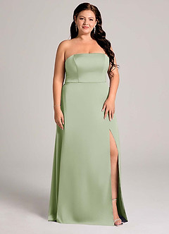 Azazie Wren Bridesmaid Dresses Dusty Sage A-Line Strapless Stretch Satin Convertible Dress image11