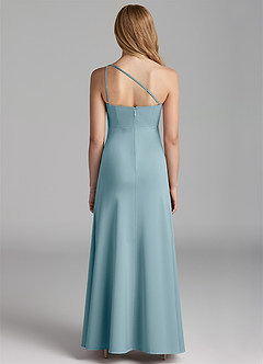 Azazie Mika Junior Moody Blue A-Line Pleated Stretch Satin Dress image2